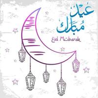 cartão de saudação eid mubarak no estilo doodle vetor