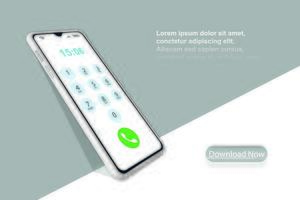 moldura de smartphone com tela de discagem e botão de chamada. layout de um dispositivo móvel universal perto de uma parede com sombras. design vetorial, realista, modelo de smartphone. quadro de telefone. vetor