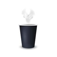xícara de café de papel preto sobre fundo branco. Maquete de xícara de café 3D.