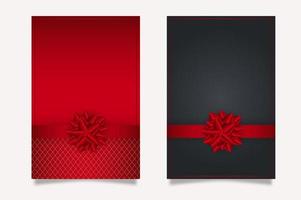 fundo de cartão de presente com laço de fita vermelha no modelo de textura de cor preta com espaço de cópia em branco. vetor