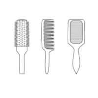definido com pente e escova de cabelo diferentes. ícone isolado de contorno de ferramenta de cabeleireiro vetor