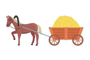 um cavalo carrega uma carroça com feno. transporte de mercadorias na aldeia. ilustração vetorial plana. vetor