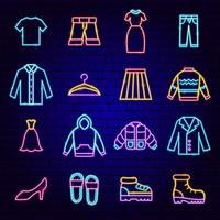 ícones de roupas neon vetor