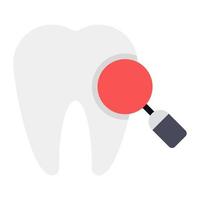 ícone de check-up odontológico em design plano, dente sob lupa vetor