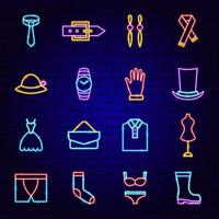 ícones de neon de roupas de moda vetor