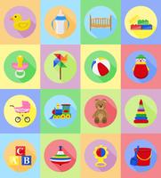 ilustração do vetor ícones plana de brinquedos e acessórios de bebê