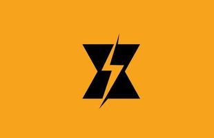 x ícone do logotipo da letra do alfabeto amarelo preto. projeto de relâmpago elétrico para negócios de energia ou energia vetor