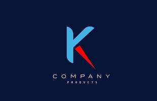 ícone do logotipo da letra do alfabeto vermelho k azul. projeto para empresa e negócios vetor