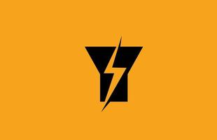 y ícone do logotipo da letra do alfabeto amarelo preto. projeto de relâmpago elétrico para negócios de energia ou energia vetor
