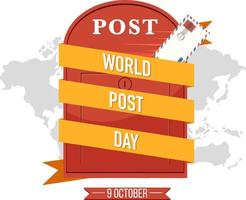 logotipo da palavra do dia mundial do correio em uma caixa postal vetor