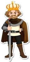 adesivo de rei segurando espada personagem de desenho animado vetor