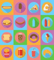 ícones planas de fast-food com a ilustração do vetor de sombra