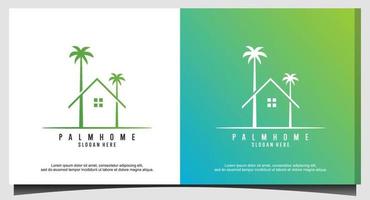 praia de férias com palmeiras e design de logotipo para casa vetor