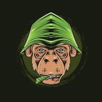 ilustração de detalhe de cabeça de macaco fumando e usando um chapéu vetor
