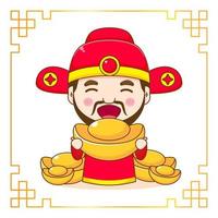 personagem de desenho animado bonito deus da riqueza. moldura de enfeite chinês vetor
