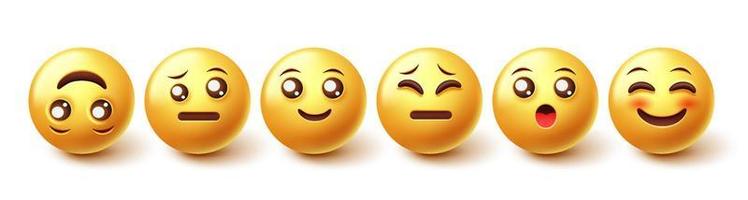 conjunto de vetores de caracteres emoji. emoticons felizes, tristes e surpresos na coleção de ícones de rosto amarelo para design gráfico de reação de emojis 3d. ilustração vetorial.