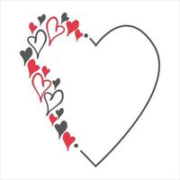 quadro de doodle desenhado à mão com corações vermelhos e pretos. elementos simples isolados no fundo branco. ilustração vetorial vetor