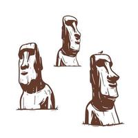 moai, estátuas monolíticas de pedra na ilha de páscoa no oceano pacífico. vistas. formas isoladas no fundo branco, ilustração vetorial vetor