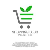 carrinho de compras abstrato com logotipo de folha. adequado para o conceito de logotipo da loja orgânica, comércio verde e mercado ecológico. ilustração em vetor de logotipo de compras verde.
