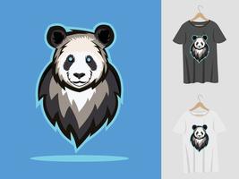 design de mascote de logotipo panda com camiseta. ilustração de cabeça de panda para equipe esportiva e camiseta de impressão vetor