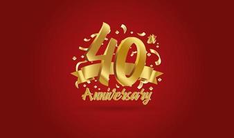 celebração de aniversário com o 40º número em ouro e com as palavras celebração de bodas de ouro. vetor