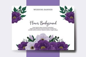 fundo de flor de banner de casamento, aquarela digital desenhada à mão modelo de design de flor de peônia roxa vetor