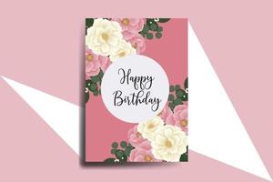 cartão de aniversário cartão de aniversário digital desenhado à mão em aquarela mini modelo de design de flor rosa vetor