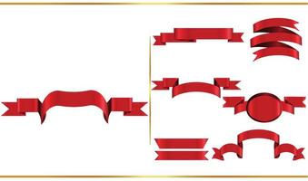conjunto de bandeiras de vetor de fita vermelha brilhante. coleção de fitas. ilustração de desenho vetorial