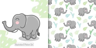 ilustração de animal elefante fofo com padrão perfeito de berçário vetor