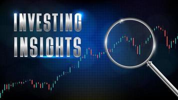 fundo abstrato do mercado de ações investindo insights com lupa e gráfico de análise técnica do indicador vetor