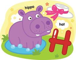 alfabeto isolado letra h-hippo-hat ilustração, vetor