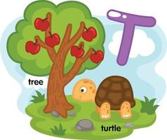 alfabeto isolado letra t-árvore-tartaruga ilustração, vetor