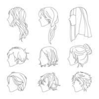 vista lateral de penteado de coleção para conjunto de desenho de cabelo de homem e mulher vetor