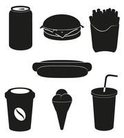 conjunto de ícones de ilustração em vetor silhueta negra fast-food