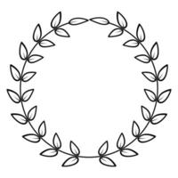 coroa redonda de galhos com folhas. imagem preto e branco. a coroa de louros do estilo fame.doodle. moldura redonda de folhas. vetor
