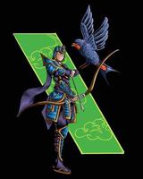 samurai fêmea azul com ilustração de pássaro vetor