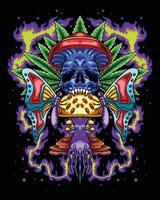 cogumelo de caveira com logotipo de borboleta de cannabis vetor