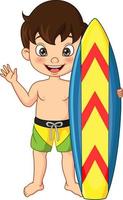 surfista de desenho animado segurando prancha de surf vetor