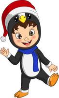 desenho animado garotinho vestindo fantasia de pinguim