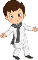 menino indiano feliz dos desenhos animados em traje tradicional vetor