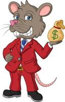 rato de desenho animado rico segurando um dinheiro vetor