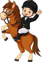 desenho animado garotinho andando a cavalo vetor