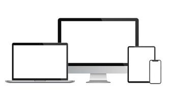 maquete de tela do dispositivo. smartphone, tablet, laptop e monitor, com tela em branco para você projetar. vetor eps10