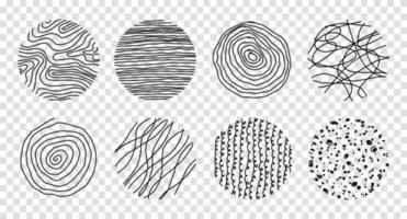 conjunto de padrões abstratos redondos. formas de doodle desenhadas à mão. manchas, curvas, linhas. ilustração vetorial. modelos de ícones de mídia social vetor