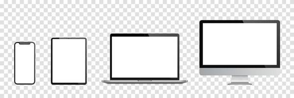 conjunto realista de monitor, laptop, tablet, smartphone. ilustração vetorial vetor