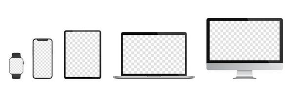 conjunto realista de monitor, laptop, tablet, smartphone, smartwatch. ilustração vetorial vetor
