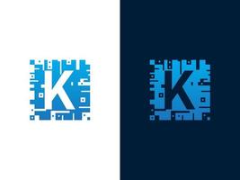 letra inicial k e design de logotipo de vetor de cartão com chip