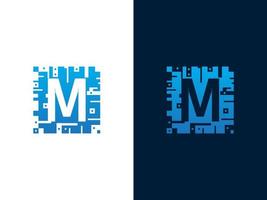 letra inicial m e design de logotipo de vetor de cartão com chip