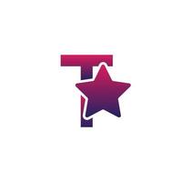 vector t design de logotipo de letra inicial com estrela