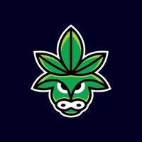 combinação de design de logotipo de vetor de mascote simples búfalo e folhas de cannabis